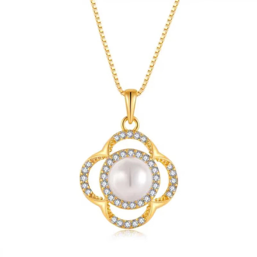 18K Gold Plated Flower Pendant Necklace 925 Sterling Silver Lustrous Freshwater Pearl Luxury Fashion Necklace Jewelry for Women