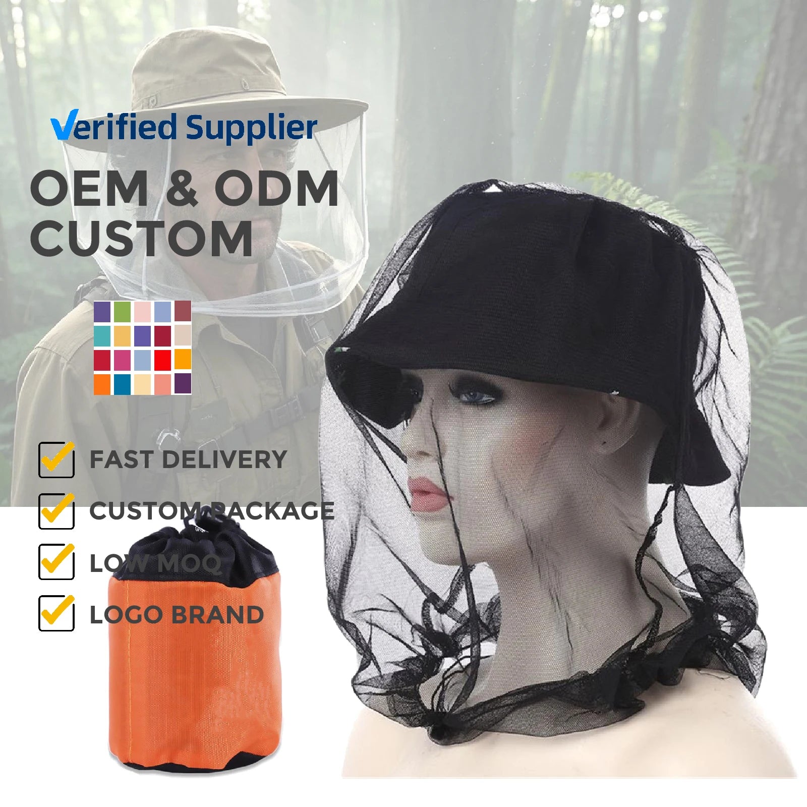 Adjustable Outdoor Anti-Mosquito Mesh Hat Protective Face Net for Camping Against Bugs Bees Insects Made of Durable Polyester