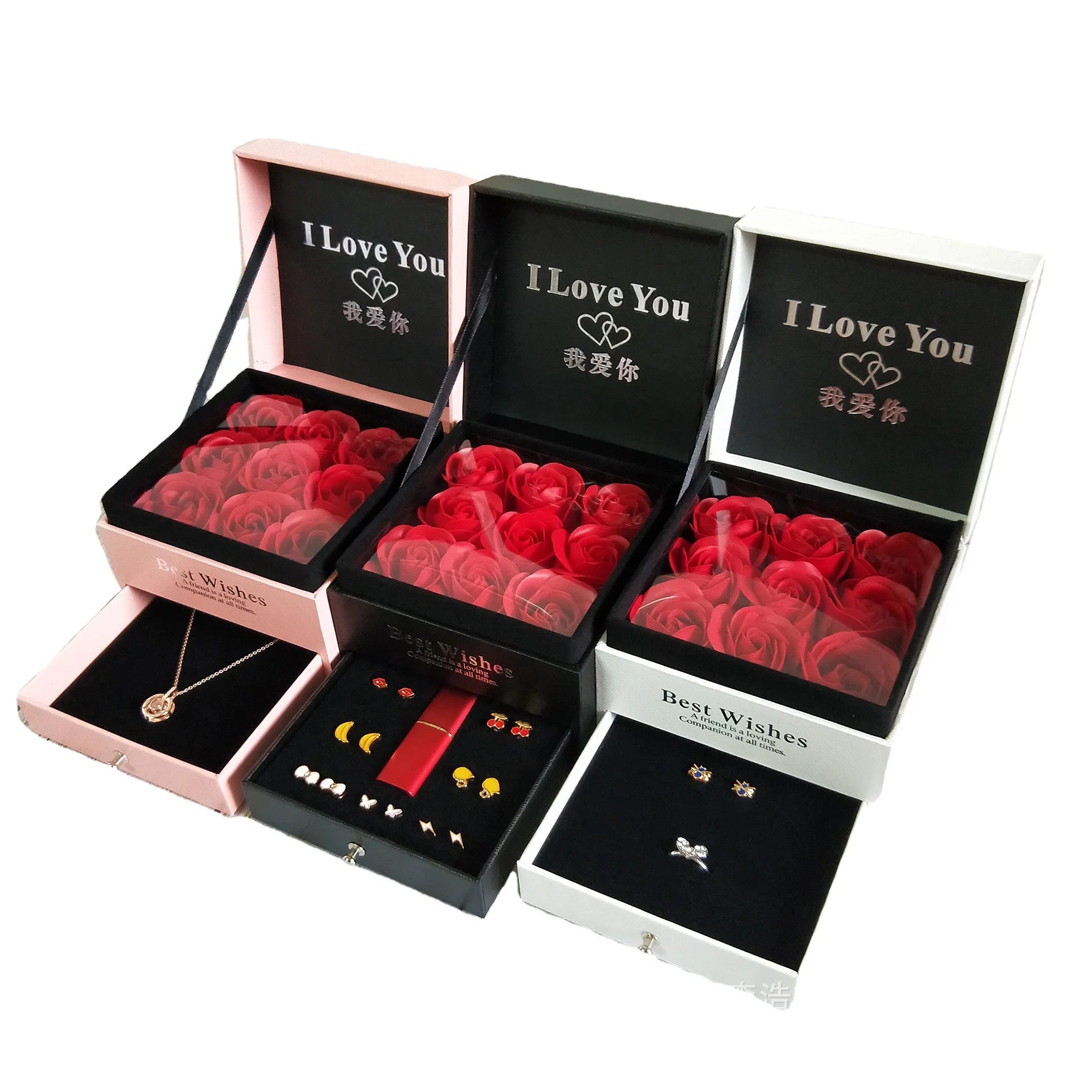 FanYue Romantic Valentines Day Gift High End Soap Preserved  Rose Flower Gift Box Jewelry Box Drawer Custom logo Storage Box
