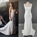 12631# Real Photos Simple Spaghetti Straps Open Back Square Collar Sheath Wedding Dress Bridal Gown Evening Dress for Party