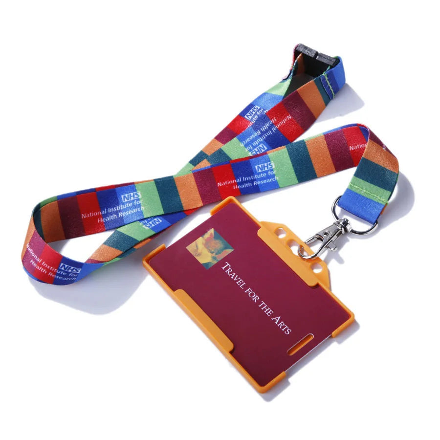 Wholesale Custom Printed Polyester Lanyard with Accessories Plastic Release Buckle Breakaway Metal Hook and ID Card Badge Holder
