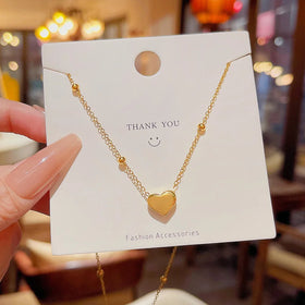Women Non Tarnish Trendy Love Heart Clavicle Necklace 18k Gold Plated Stainless Steel Septal Beaded Chain Heart Pendant Necklace