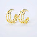 EM1135 Boho 18k Gold Plated Faceted Three Triple Hoops Earrings  3 Layered Stacking Statement Hoop Earrings