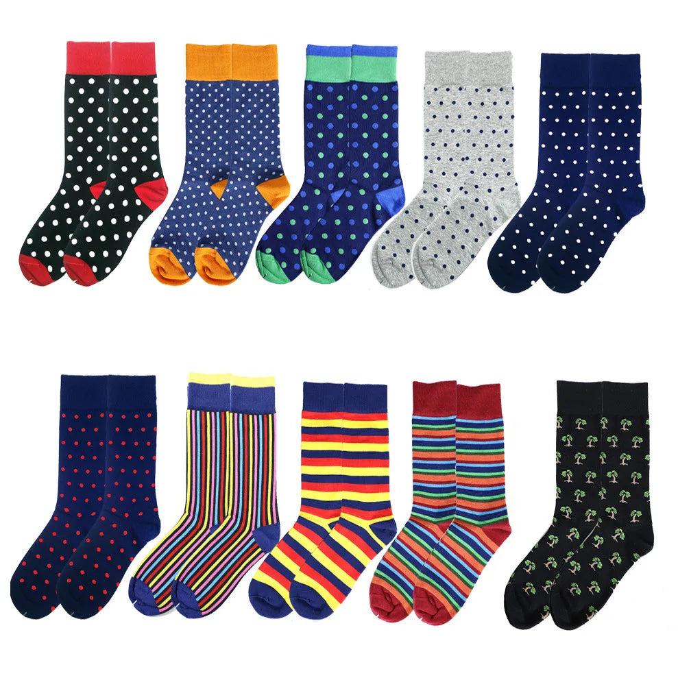 Custom Breathable Men's Casual Cotton Crew Socks with Fun Embroidery Pattern and Logo Label Fashion Designer's Box Print