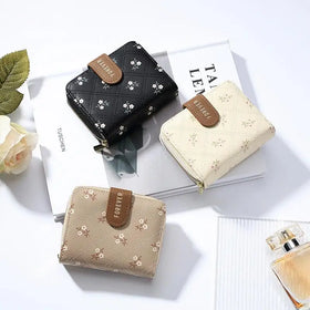 New Women's Korean Style Cute Candy Letter PU Fashion Hanging Beads Pendant Short Zipper Buckle Wallet Card Holder