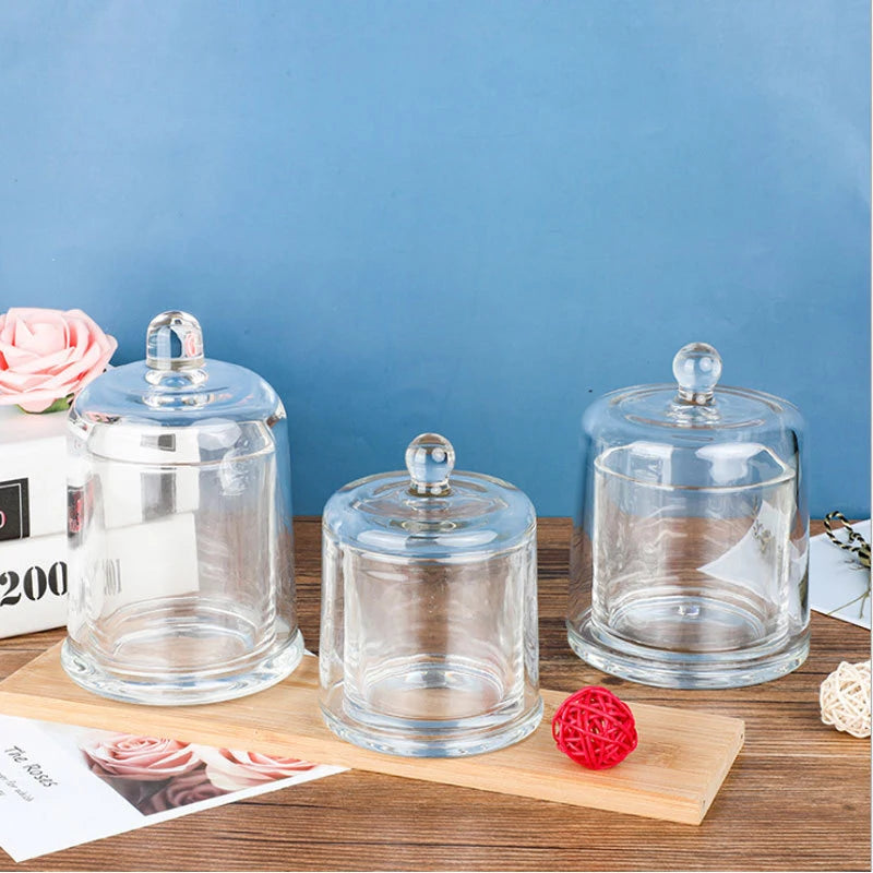 Home Decoration Domed Glass Tea Light Holder with Glass Lid Reusable & Heat Resistant for Candle Making Storage Christmas Easter