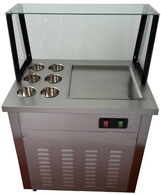 Commercial Double Pan 5 Buckets Ice Cream Machine Ried Ice Cream Roll Maker