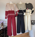 Fashion Women's Set Autumn/Winter New Round Neck Set Intercolor Stripped Wide Leg Pants Knitted Two Piece Set for Women