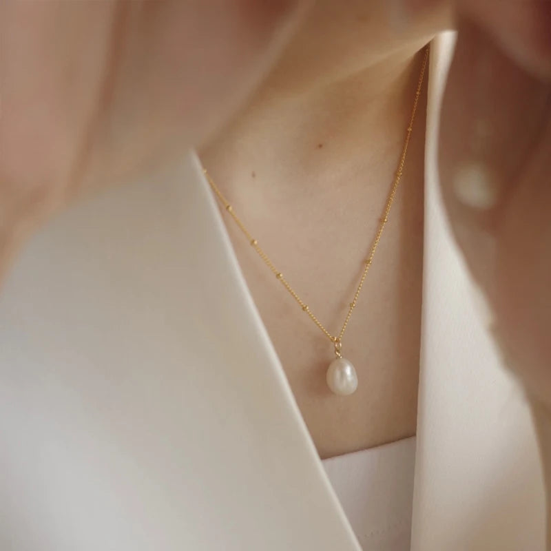 Dainty 18K Gold Plated Stainless Steel Chain Necklace Fashion Jewelry Mama Pearl Pendants for Necklace