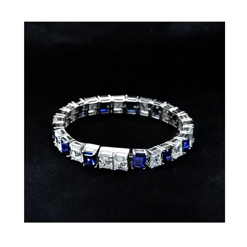 Luxury Blue Sapphire Zirconia 925 Sterling Silver Bracelet Jewelry Women Bridal Engagement Wedding Bracelets Bangles