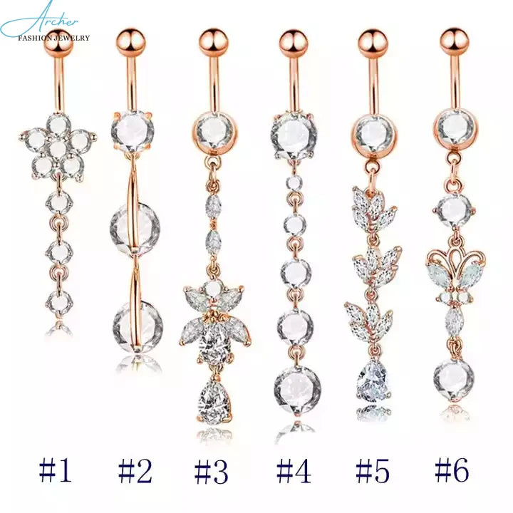 New Custom Navel Ring Belly Button Ring Navel Dangle 6 Pieces Sets Surgical Steel Body Piercing Jewelry for Man Woman