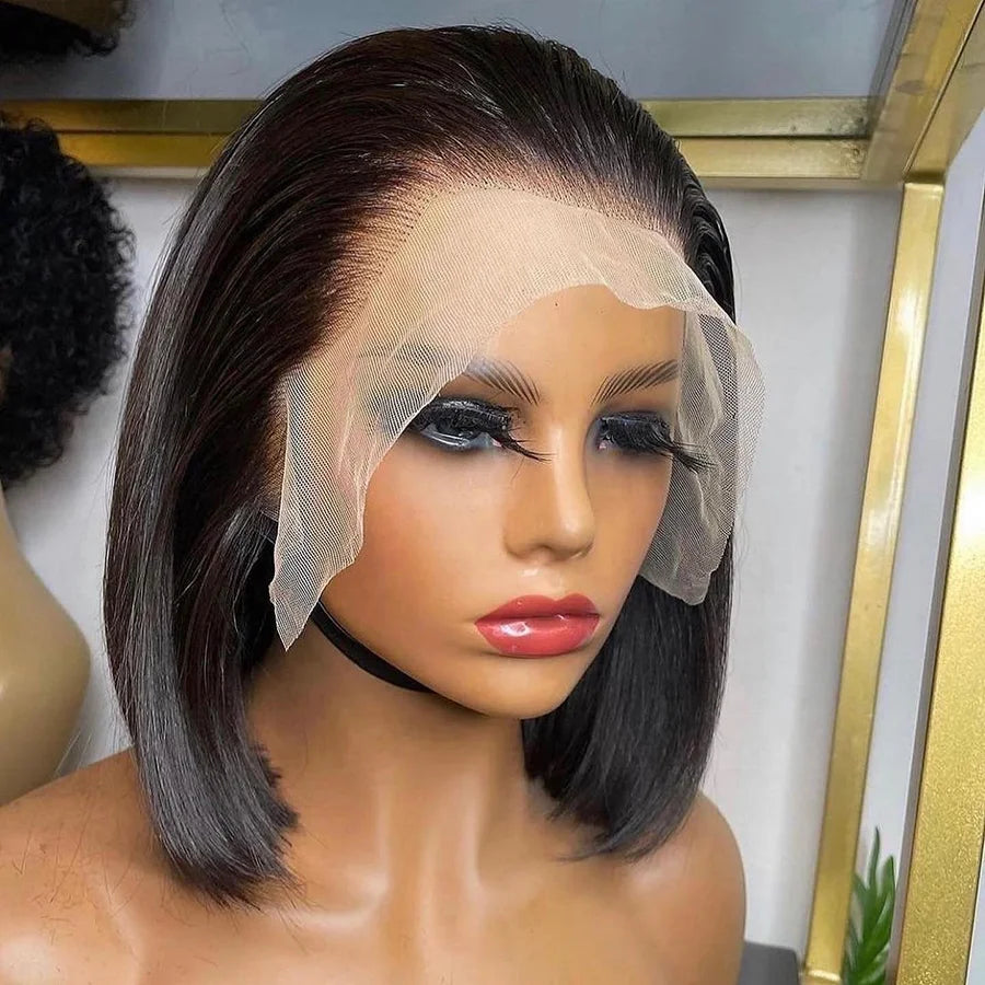 Natural Color Transparent 13x4 bob Wig Glueless Blunt Cut bob Lace Wig pink Red Blue Yellow Orange Purple Colored for Women