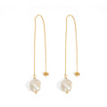 Stainless Steel Dangle Long Chain Tassel Threader Fringe Baroque Freshwater Pearl Drop Earrings for Women Girl