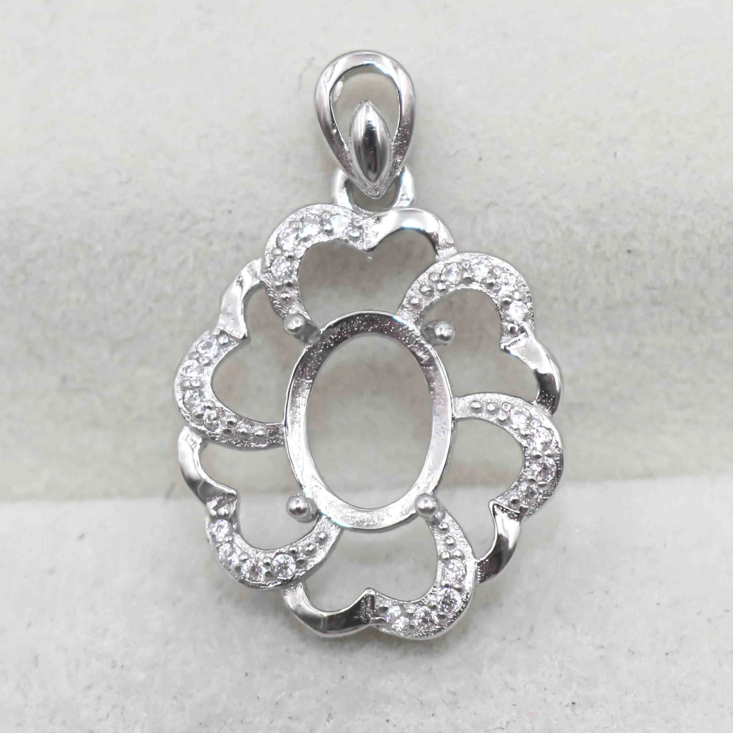 Sterling Silver 7*9mm Semi Mount Pendant Empty Frame Blank Support Setting S925 Base Holder Without Center Stone for DIY Inlay