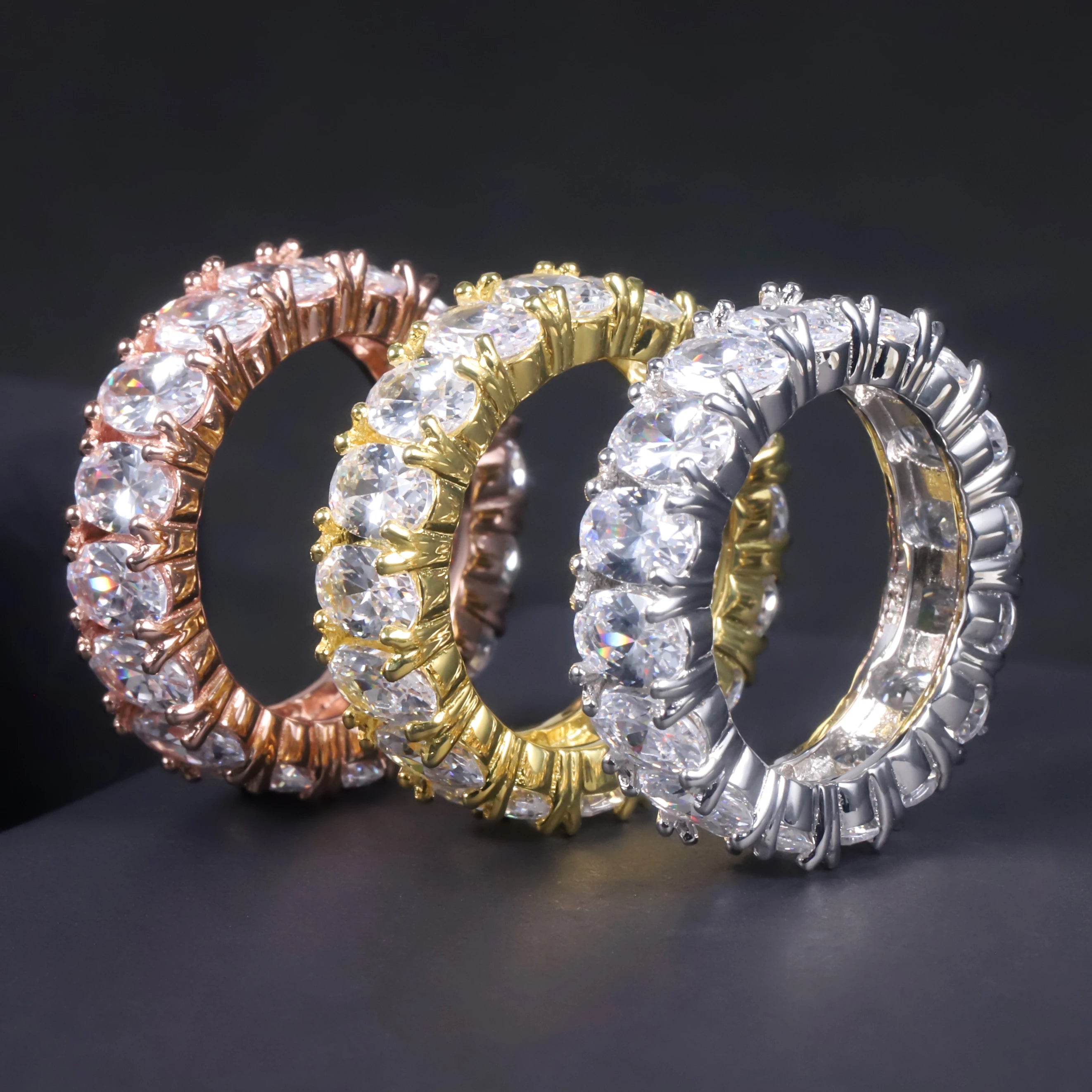 C7530 Wholesale Hip Hop 925 Sterling Silver Iced Out Full Oval VVS1 DEF Color Moissanite Diamond Band Eternity Ring