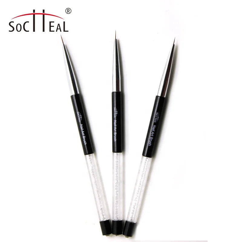 Socheal 3pcs Black Handle Fine Nail Art Liner Super Thin Brush Painting Nail Brushes Set 5mm/7mm/9mm