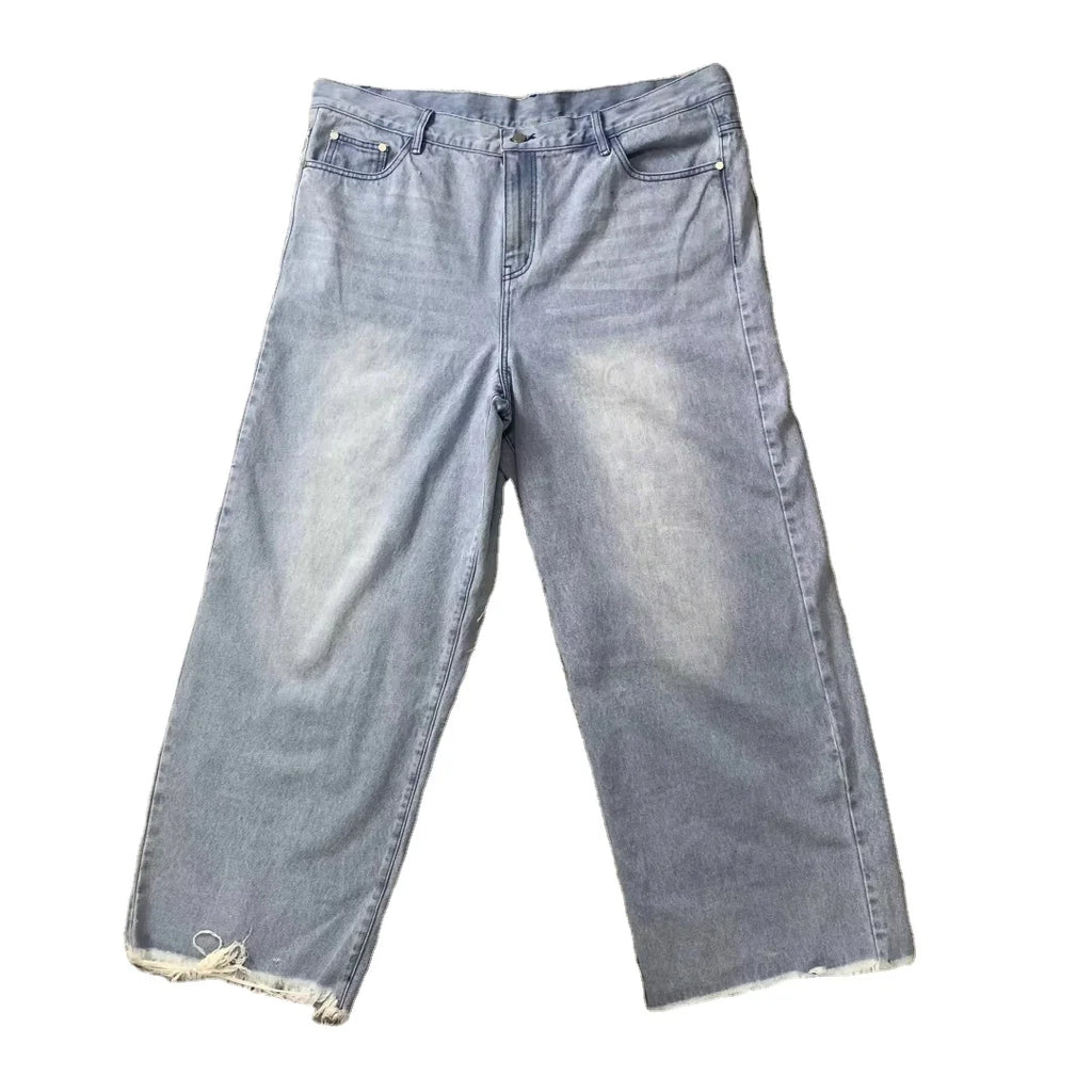 DENIMGUYS Custom Loose Plus Size Men's Raw Hem Baggy Jeans Washed Faded Vintage Fashion Casual Wide Leg Denim Jeans Men