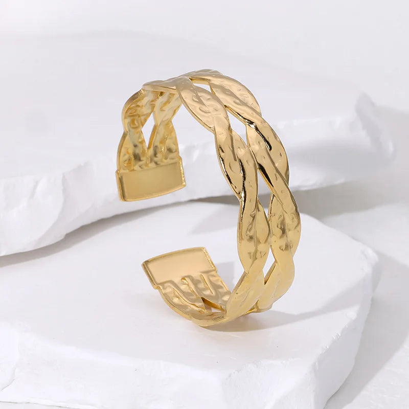 Beimai OEM Anillos French Retro Non-fading Woven Pattern Simple Stainless Steel Bangle