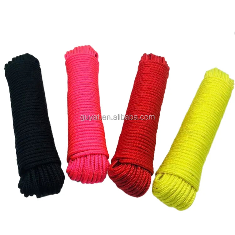 Yellow Outdoor Polyester Rope Round Braided Cords Nylon Decorative Rope Braided Polyester Solid Braid Rope  6mm*25m