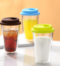 350ml Reusable Travel Coffee Mug Double Layer Insulated Coffee Tumbler Clear Double Wall Glass Coffee Cup with Silicon Lid