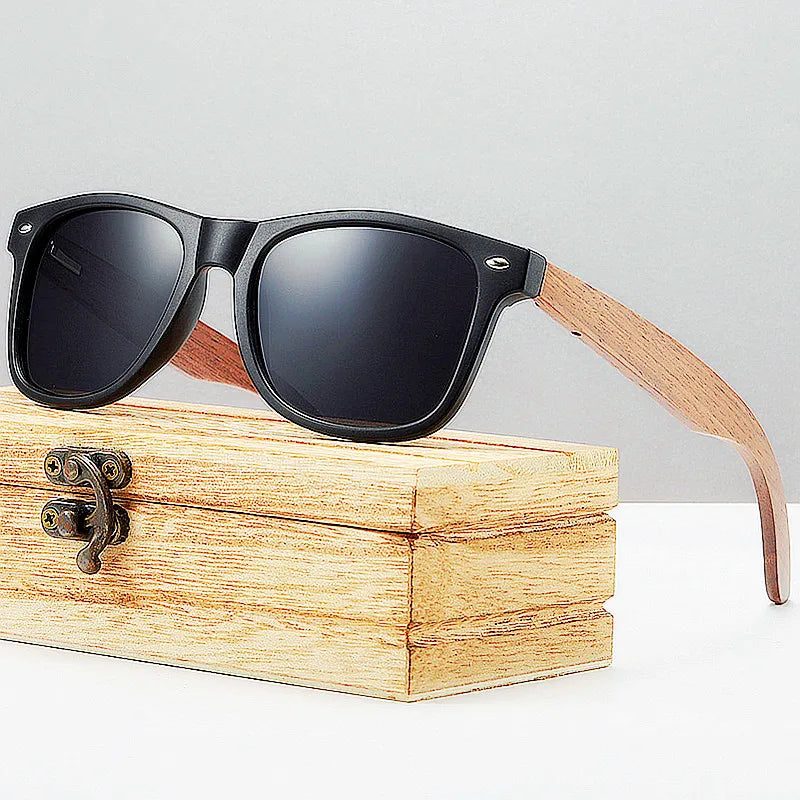 2025 Custom Logo Fashion Handmade Natural Wooden Sunglasses Wood Square Frame Polarized Wooded Bamboo Sunglasses Men Women