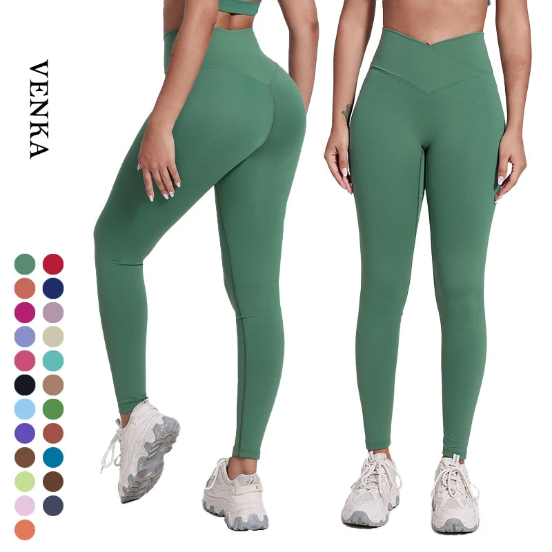 Custom Logo Women Running Sports Wear V Shape Push up Hip Pant High Waist No Front T Line Ladies Gym Fitness Yoga Leggings