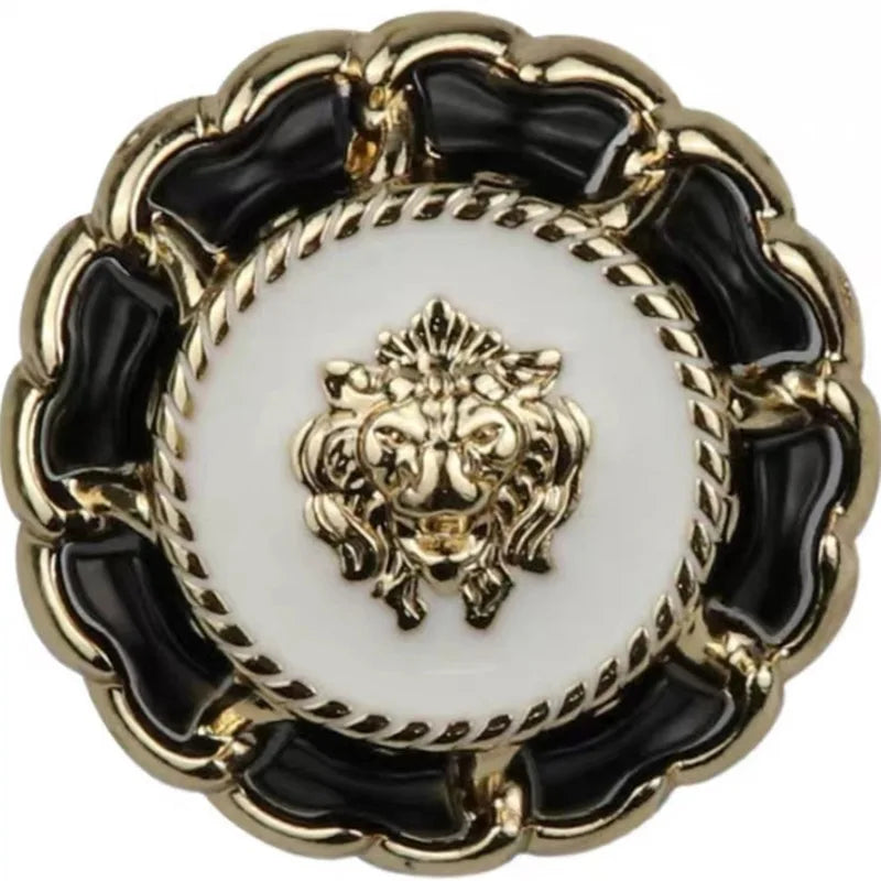 Lion Head Black and White Oil Dripping Metal Alloy Shank Button Sweater Coat Shirt Hair Accessories Decorative Garment Buttons