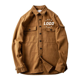 Wholesale OEM Service Spring Custom Plain Oversized 100% Cotton Blank Vintage 860g Shaka Heavyweight Shirt Jacket for Men