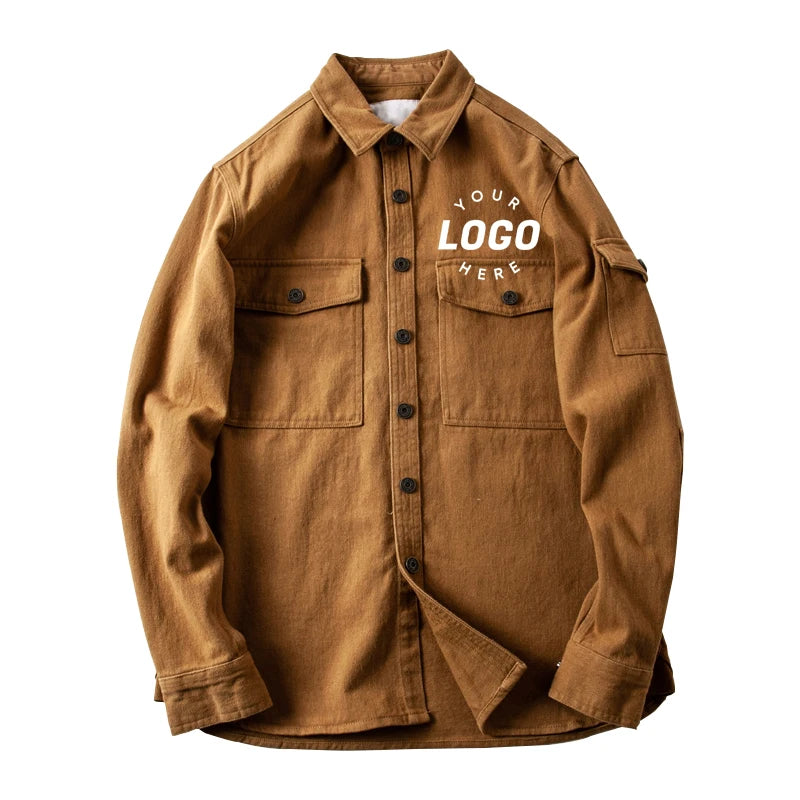 Wholesale OEM Service Spring Custom Plain Oversized 100% Cotton Blank Vintage 860g Shaka Heavyweight Shirt Jacket for Men
