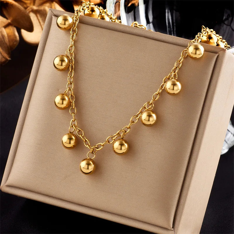 New Arrivals Simple Fashion Jewelry Stainless Steel Gold Ball Pendant Necklaces for Women Wholesale