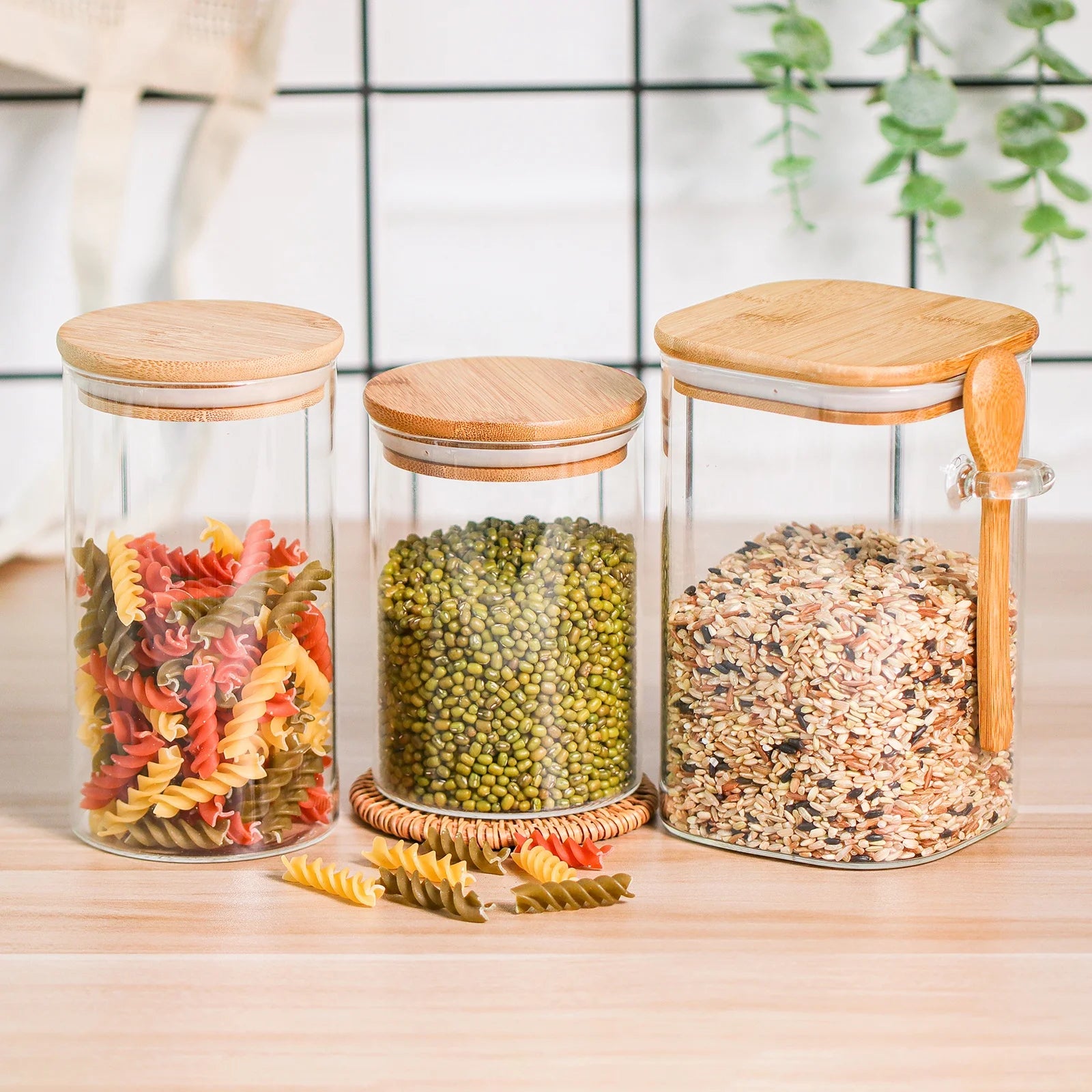 Borosilicate Glass Storage Jars Set with Bamboo Lid Eco-Friendly Food Containers for Kitchen & Camping Freshness Preservation