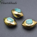 Vintage Woman Jewelry Wholesale Natural Amazonite Stone 24K Gold Plated Oval Shape Stone Loose Beads for Jewelry Making