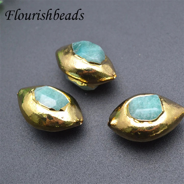 Vintage Woman Jewelry Wholesale Natural Amazonite Stone 24K Gold Plated Oval Shape Stone Loose Beads for Jewelry Making