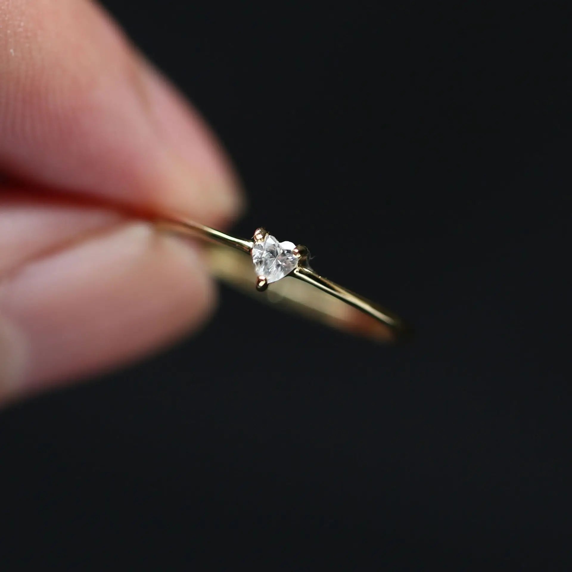 Rainbowking 925 Silver & 14K Plated Fine Jewelry Ring Small Fresh Heart-shaped Single Zirconia Diamond Tail for Wedding Party