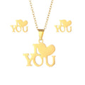 Wholesale Fashion Heart I Love You Pendant Necklace Stainless Steel Stud Earring Necklace Set