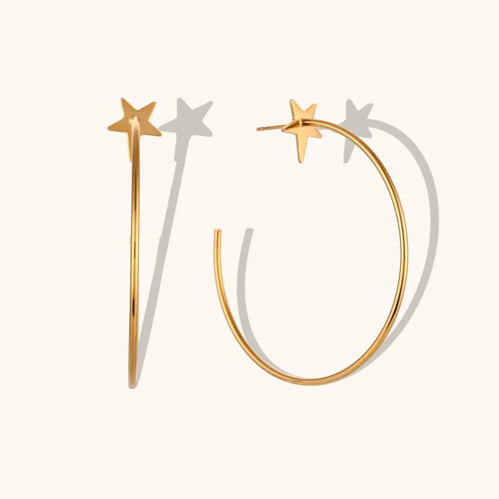 Hoop Earring Hot Selling 18K Gold Plated Stainless Steel Simple Hyperbole Star Large Hoop Earring  Earring for Women