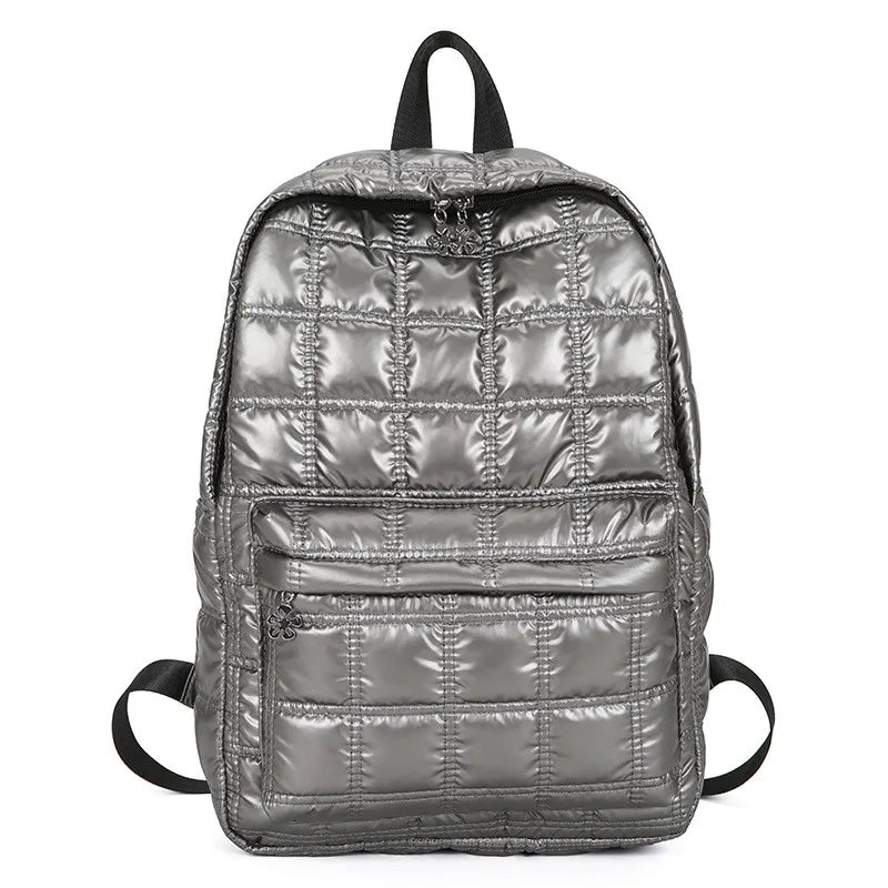 Fashion Lightweight Backpack Women School Quilted Handbag Bags Waterproof Outdoor Travel Bag Metallic Puffer Bag