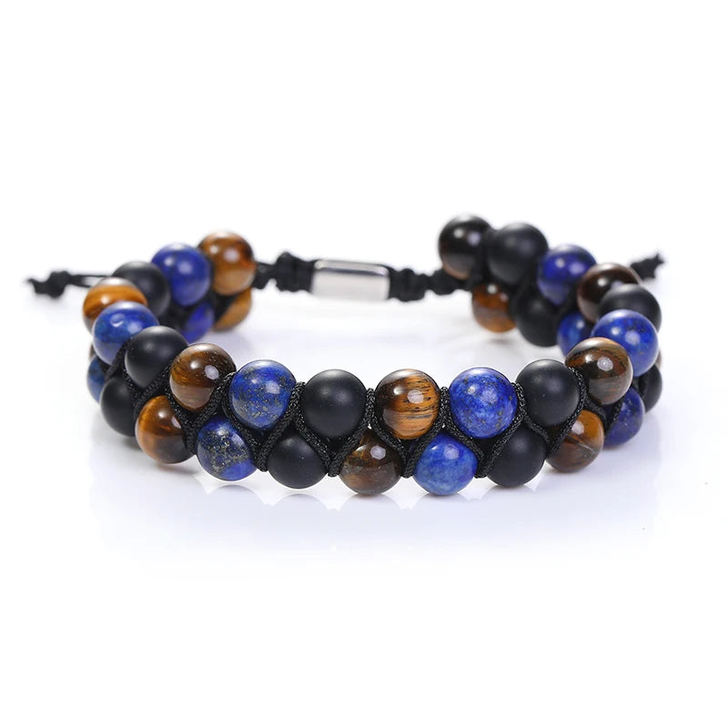 Onyx tiger Eye Mixed Beaded Two Layers Natural Stone Knitting Bracelet ST178