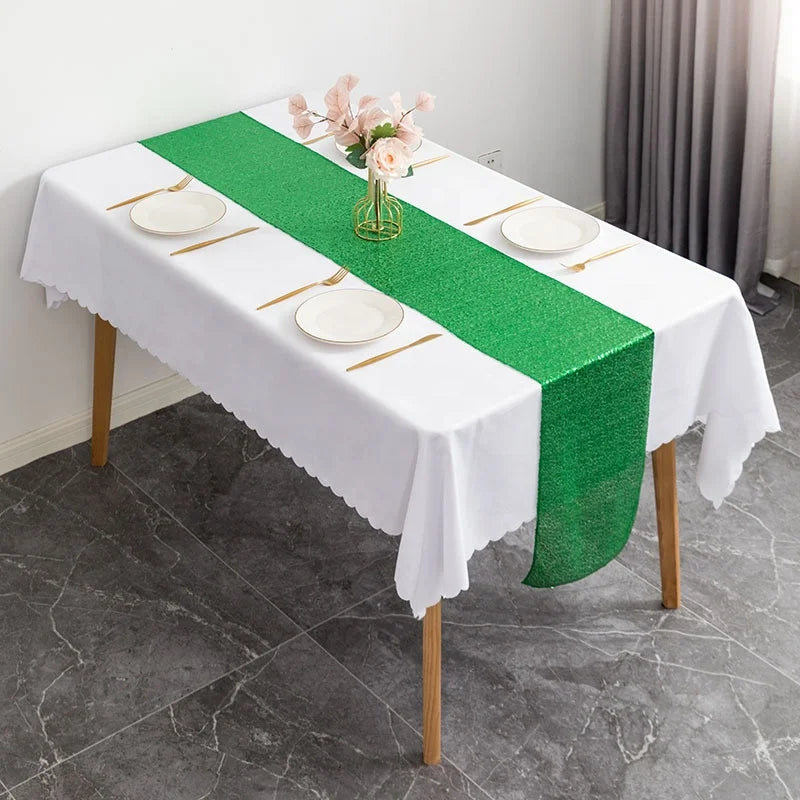 Wholesale Hotel Wedding Tablecloth Christmas Decoration Polyester square Glitter Beads Embroidered Sequin Table Flag TX