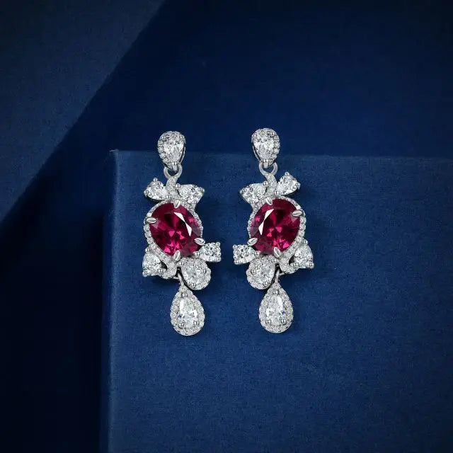 925 Silver Oval-Cut Framed Halos & Bold Pear-Shaped Teardrop Dangles Clip-On Bridal Earrings
