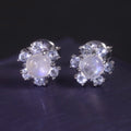 C7962 Abiding Fine Jewelry S925 Sterling Silver Natural Gemstone Moonstone Sky Blue Topaz Halo Daisy Flower Earrings