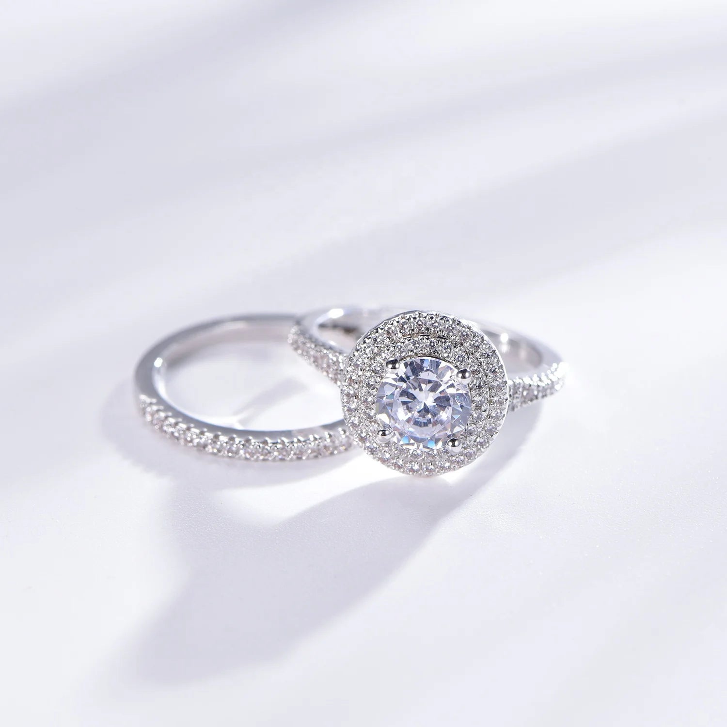 Classic Silver Engagement & Wedding Ring Set for Men and Women Rhodium Plated for Parties