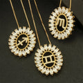 Newest Gold Plated Diamond Zodiac Pendant Necklace Women Fashion Jewelry Round Cubic Zircon Zodiac Sign Necklace