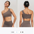 New Design Ruffled Collar One Shoulder Sport Bra Shockproof Push up Fitness Outfit Sport Bra