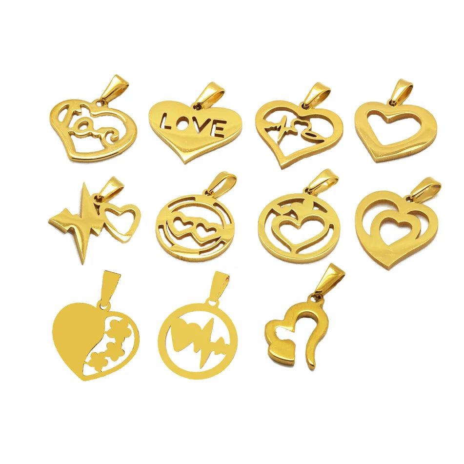 In Stock Hollow Heart Pendant 18k Pvd Gold Women Girl Jewelry Stainless Steel love Heart Pendant Charms for Necklace
