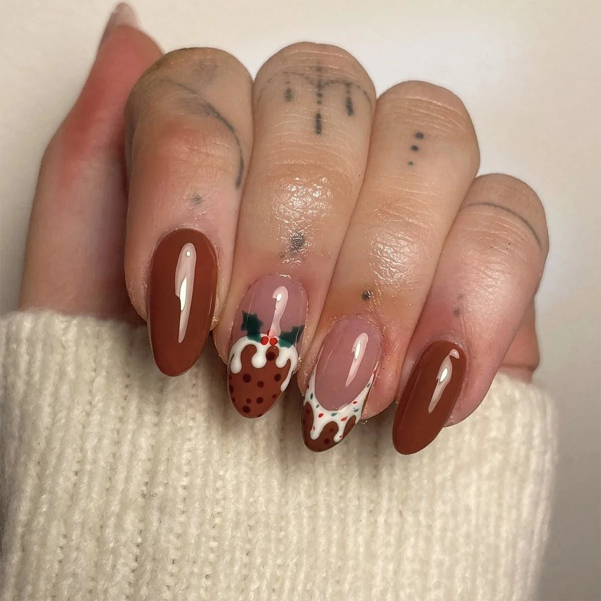 24 Pcs/set French French Brown Solid Christmas Reindeer Nail Art Nail Tips Press on Nails Wholesale 3455