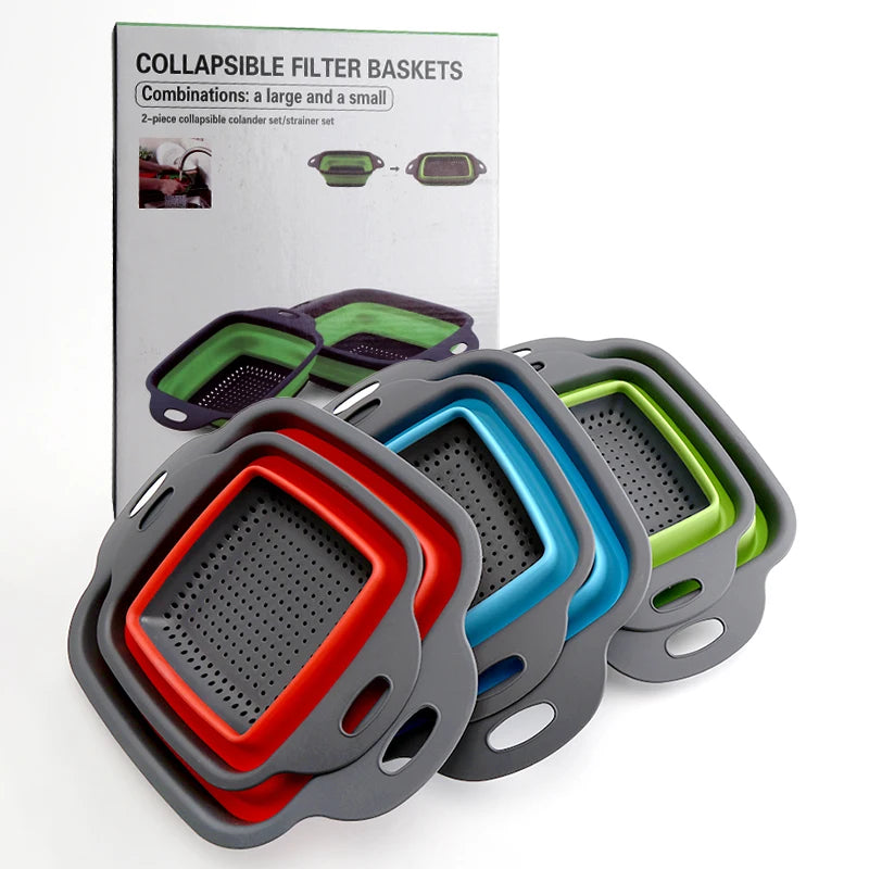 2-Piece Plastic Collapsible Folding Strainers Colander Set for Home Kitchen Use