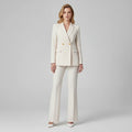 Women's Professional Elegant Formal Workwear for Spring/Autumn Solid Woven V-neck Full-Length Polyester/Cotton Breathable Set