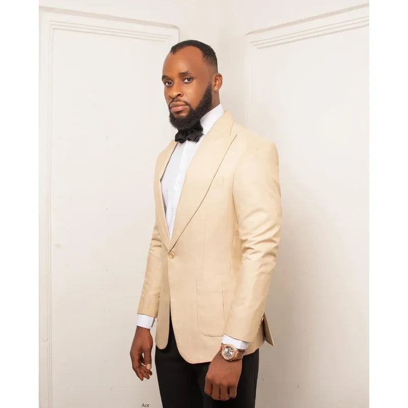 Latest Design Men Suits One Button Wedding Tuxedos 2 Pieces Jacket Black Pants Party Birthday Wear