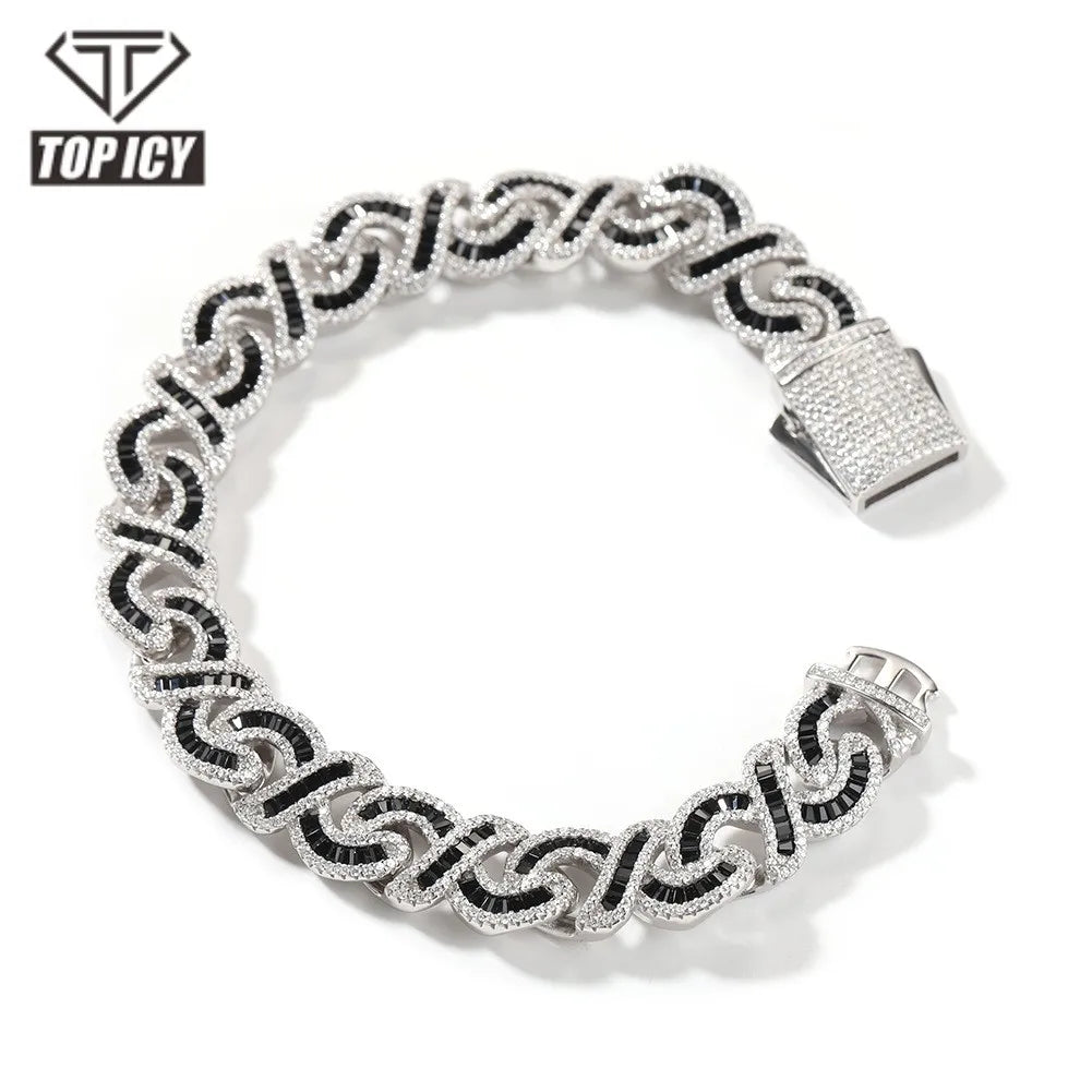 Iced Out Baguette Prong Setting Infinite Cuban Link Chain Black Pink Square CZ Gold Plated Cuban Necklace Mens Jewelry